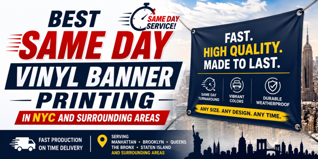 Best Same-Day Vinyl Banner Printing in NYC and surrounding areas, delivering high-quality custom banners with fast turnaround for businesses, events, and promotions.